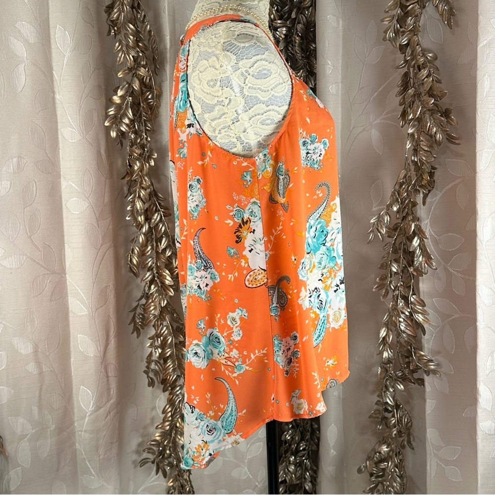 Torrid Floral Orange Sleeveless Top high low - Picture 4 of 12